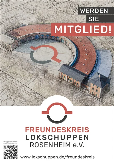 Plakat Freundeskreis mit gezeichneter Lokschuppen Rotunde Plakat Freundeskreis mit gezeichneter Lokschuppen Rotunde