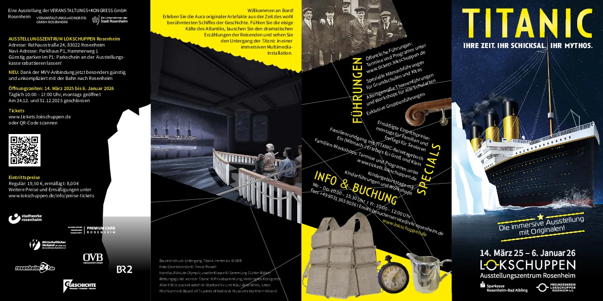 Hauptflyer zur Ausstellung TITANIC im Lokschuppen Rosenheim 2025 © VKR