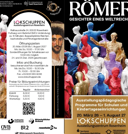Pädagogischer Flyer Ausstellung Römer 2026 2027 Lokschuppen Rosenheim © VKR