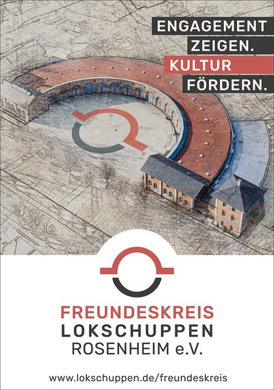 Plakat Freundeskreis mit gezeichneter Lokschuppen Rotunde