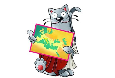 Katze mit Römer Karte Ausstellung Römer Lokschuppen Rosenheim 2026 2027