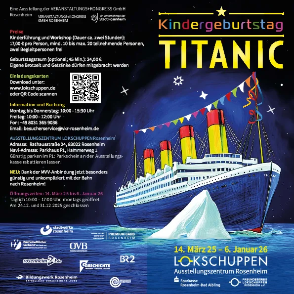 Kindergeburtstagsflyer zur Ausstellung TITANIC im Lokschuppen Rosenheim 2025 © VKR