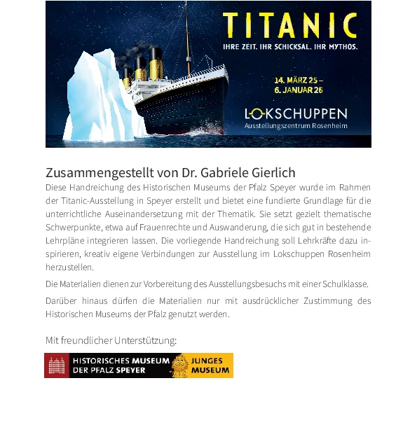 Handreichung für Lehrkräfte zur Ausstellung TITANIC 2025 - Titelblatt © VKR